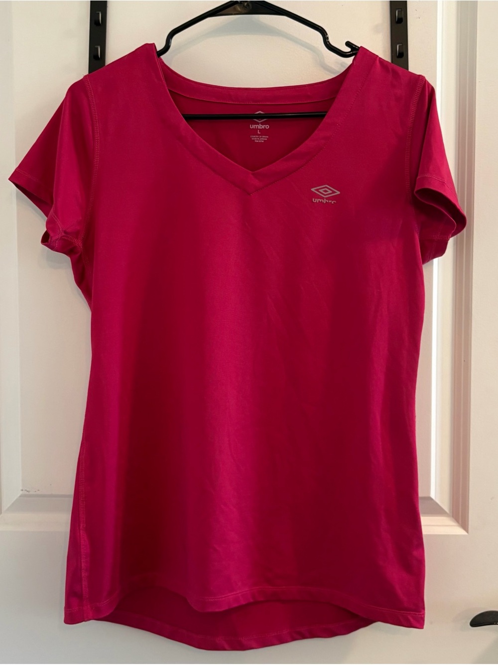 Umbro Women’s Short Sleeve V-Neck Top — Raspberry